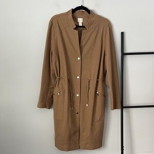 Chico's Petite Brown Sugar Drawstring Duster Jacket Topper